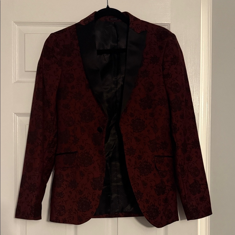 JF J.Ferrar Dark Red Floral Blazer